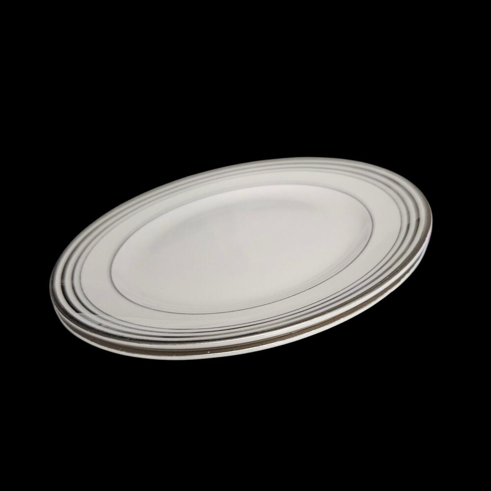 Pope Gosser Franklin Dessert Plates Silver Trim White Set of 2 USA Vintage